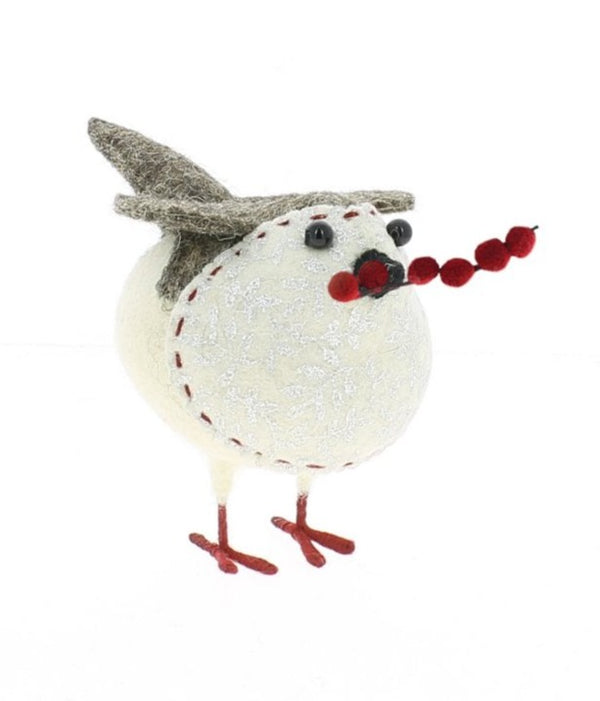 Fiona Walker Mini Robin with Silver Leaf Print & Red Berries