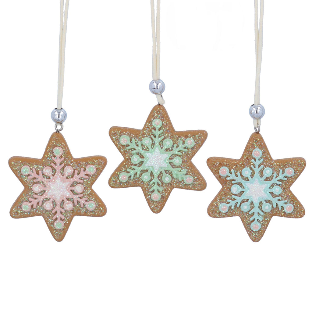 Gisela Graham Resin Gingerbread Star Pastel Snowflake - Assorted Colours