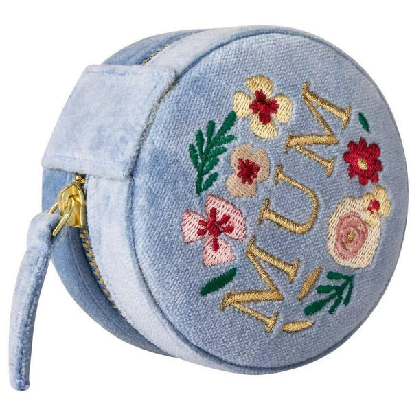 Powder Round Velvet Jewellery Box - Lovely Mum - Denim