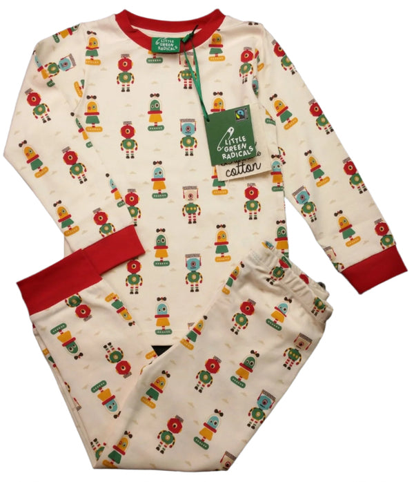 Little Green Radicals Cream Robot Print Pyjama Set Size 2 YRS