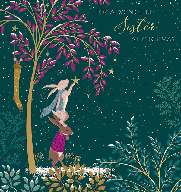 The Art File Sara Miller Sister Rabbits & Star Christmas Card