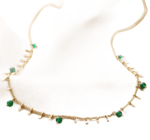 Lisa Angel Semi-Precious Stone Green Beaded Droplet Necklace in Gold