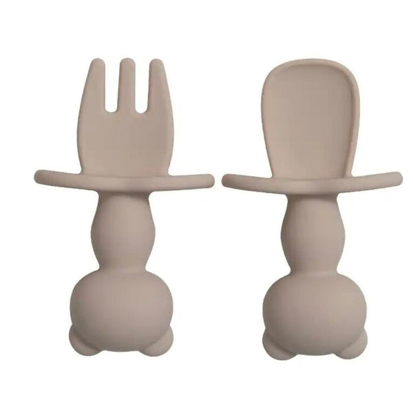 Teddy Bear Baby Silicone Spoon And Fork Set - Assorted Colours