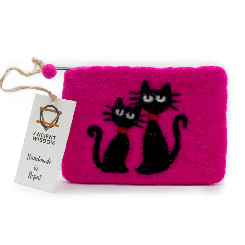 Ancient Wisdom Natural Felt Zipper Pouch - Two Cats