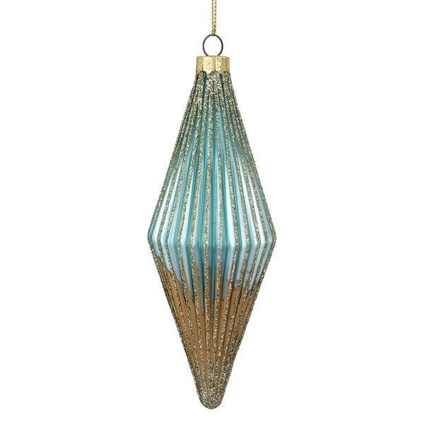 Gisela Graham Glass Shape 16cm - Turq/Gold Dipped Teardrop