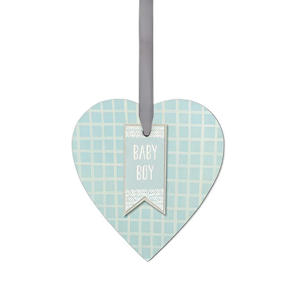 East of India Wooden Blue Heart - Baby Boy