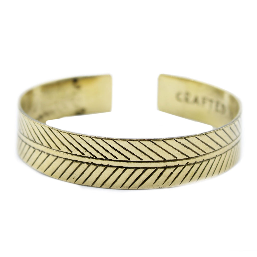 Ancient Wisdom Brass Tibetan Bracelet - Wide Tribal Leaf