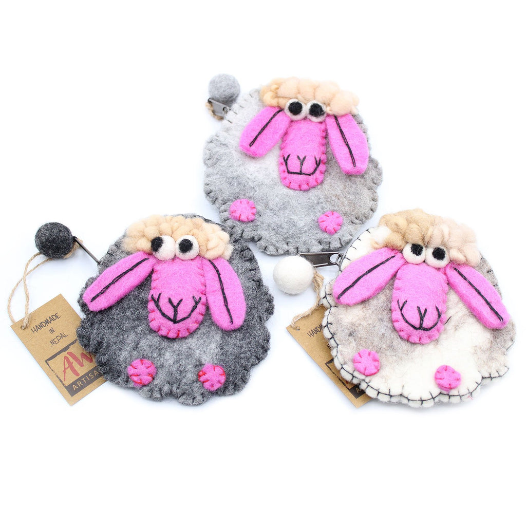 Ancient Wisdom Natural Felt Zipper Pouch - Happy Sheep
