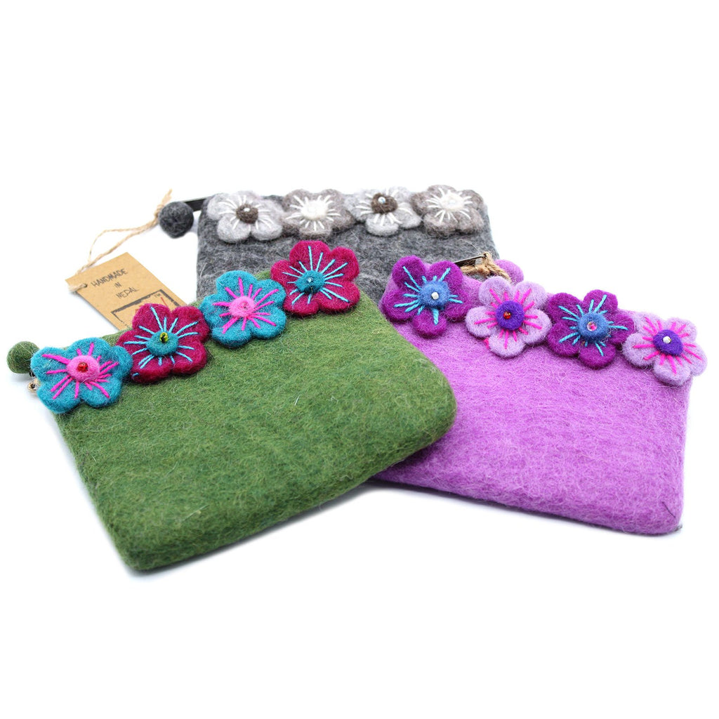 Ancient Wisdom Natural Felt Zipper Pouch - Four Flowers