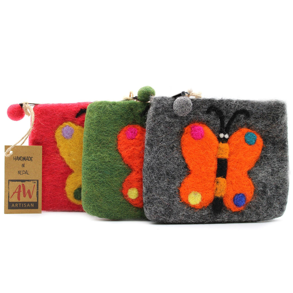 Ancient Wisdom Natural Felt Zipper Pouch - Big Butterfly