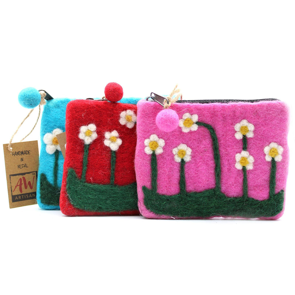 Ancient Wisdom Natural Felt Zipper Pouch - Flower Garden