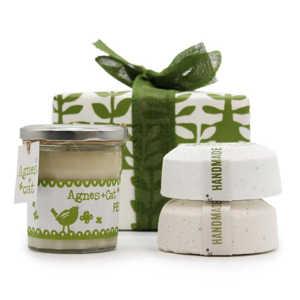 Agnes + Cat Gift Box - Fellberry Candle + White Fig & Rhubarb Bath Fizzer