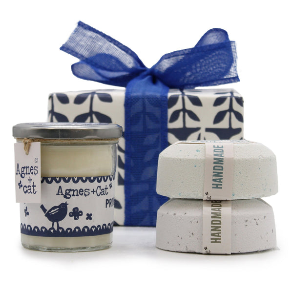 Agnes + Cat Gift Box - Vintage Gardinia Candle + Seasalt and Moss & Dolly Blue Bath Fizzer