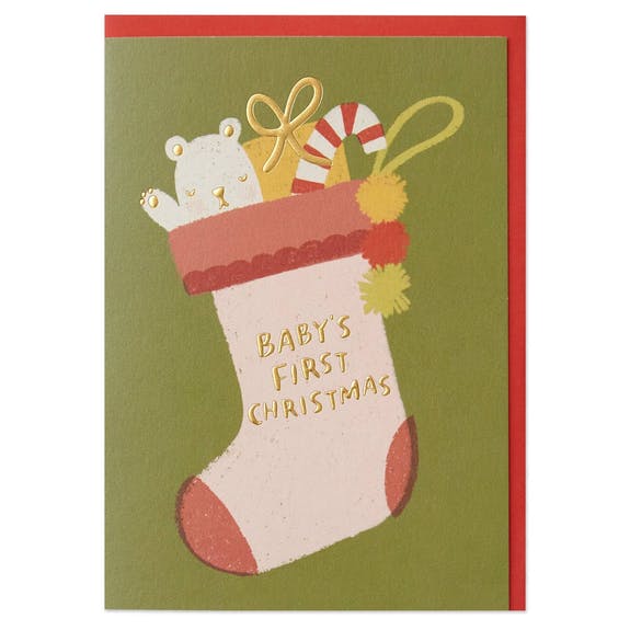 Raspberry Blossom Baby's First Christmas Card