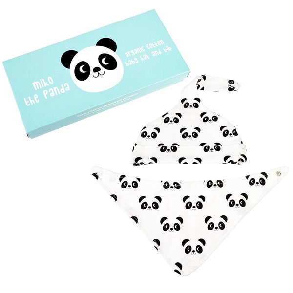 Rex London Miko The Panda Organic Cotton Babies Hat & Bib Set