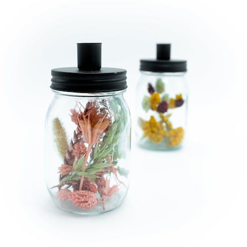 Candle Holder Jar With Dried Flowers - Pink