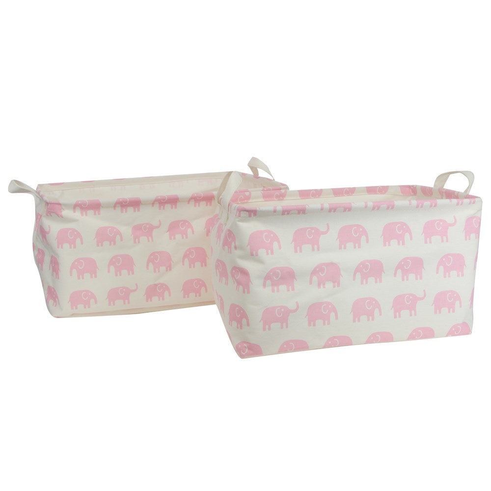 Gisela Graham Set Of 2 Fabric Storage - Pink Elephants