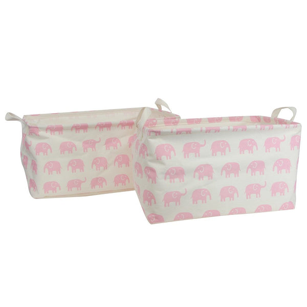 Gisela Graham Set Of 2 Fabric Storage - Pink Elephants
