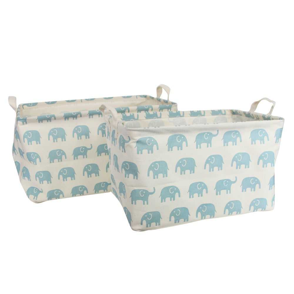 Gisela Graham Set of 2 Fabric Storage - Blue Elephants