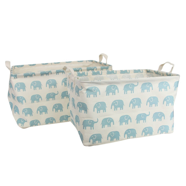 Gisela Graham Set of 2 Fabric Storage - Blue Elephants