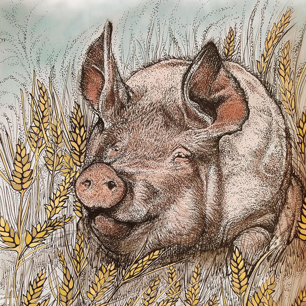 Pig and Wheat Greeting Card