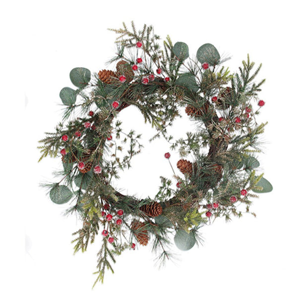 Gisela Graham Twigged Wreath With Eucalyptus/ Fir/ Red Berry