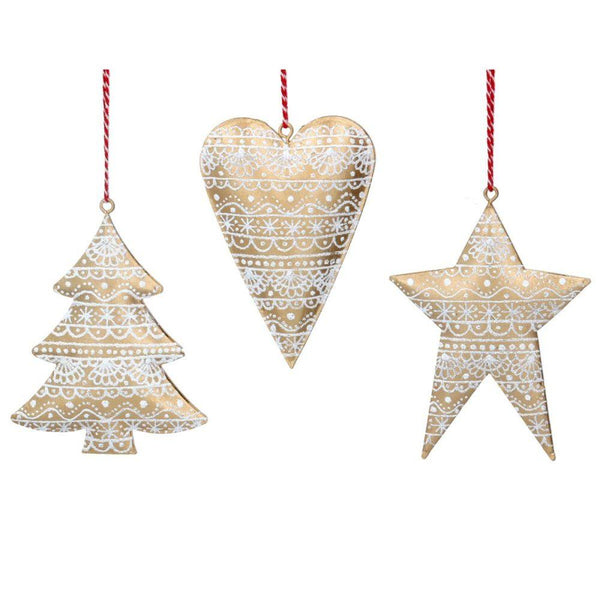 Gisela Graham Gold Tin 'Lace' Tree/Star/Heart Metal Decoration