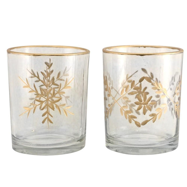 Gisela Graham Glass Nite Lite - Gold Etched Leaf/Snowflake