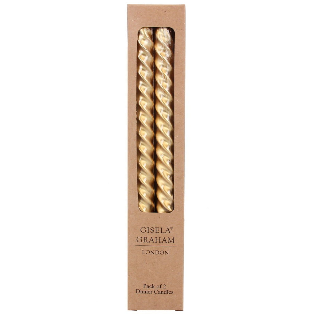 Gisela Graham Box of 2 Taper Candle - Metallic Gold Twist