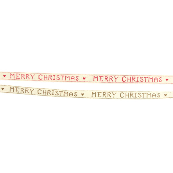 Gisela Graham Ribbon - Natural/Merry Christmas x 2