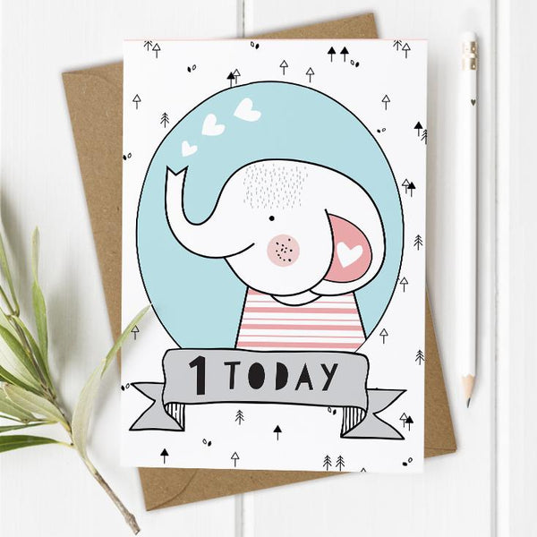 Age 1 Birthday Card - Elephant