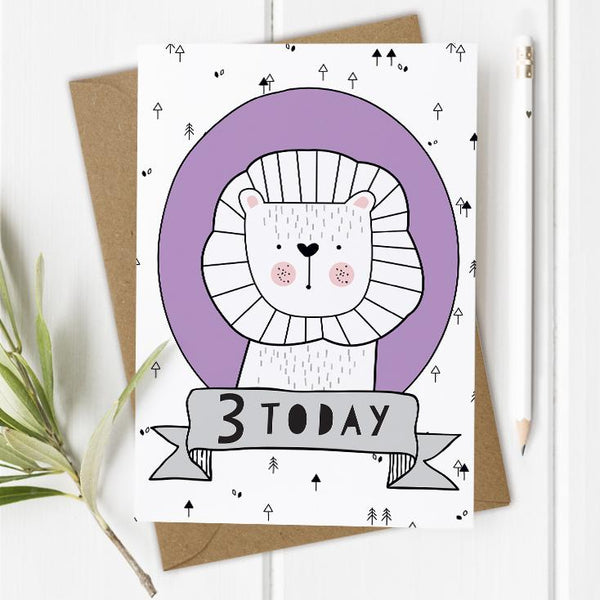 Age 3 Birthday Card - Lion