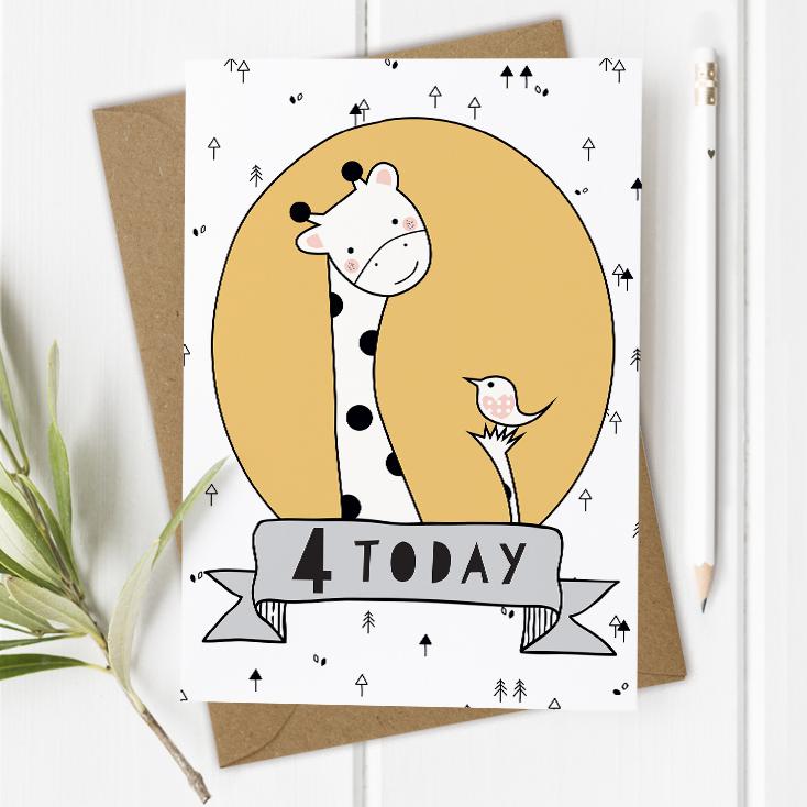 Age 4 Birthday Card - Giraffe