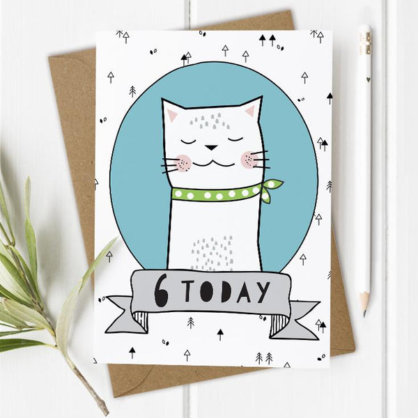 Age 6 Birthday Card - Cat