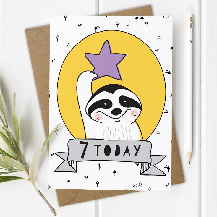 Age 7 Birthday Card - Raccoon