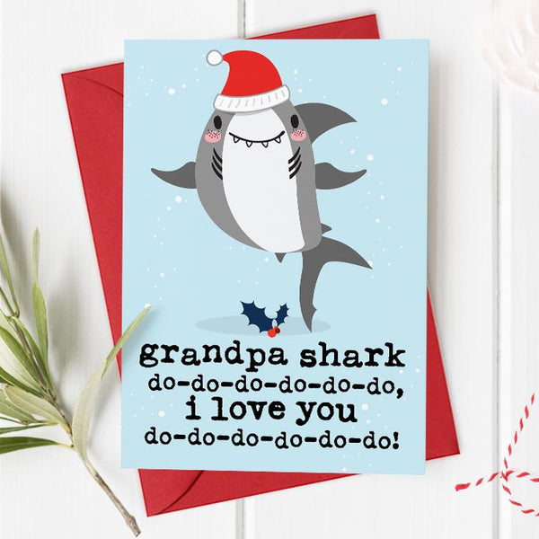 Grandpa / Grandad Shark I/We Love You Christmas Card