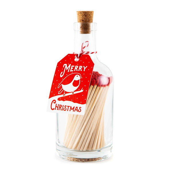 Archivist Glass Bottles of Extra Long Matches - Robin Merry Christmas