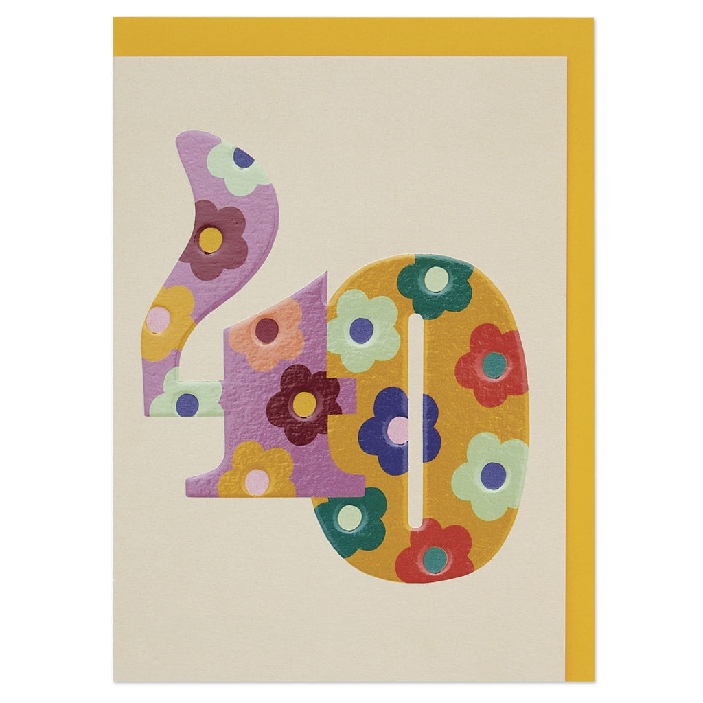 Raspberry Blossom Colourful Floral Numbers Age 40 Birthday Card