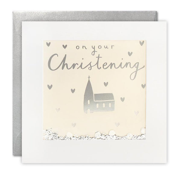 James Ellis Christening Church Foiled Shakies Card