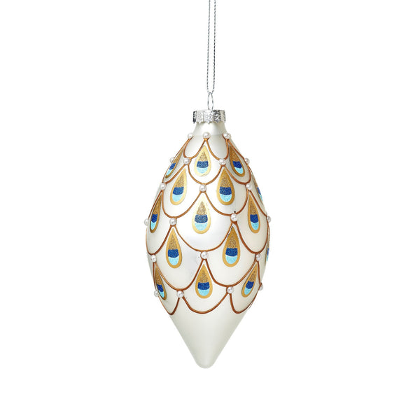 Sass & Belle White Peacock Feather Drop Bauble