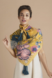 Powder Tasselled 100% Silk Summer Woodland in Mustard Scarf