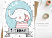 Age 1 Birthday Card - Elephant
