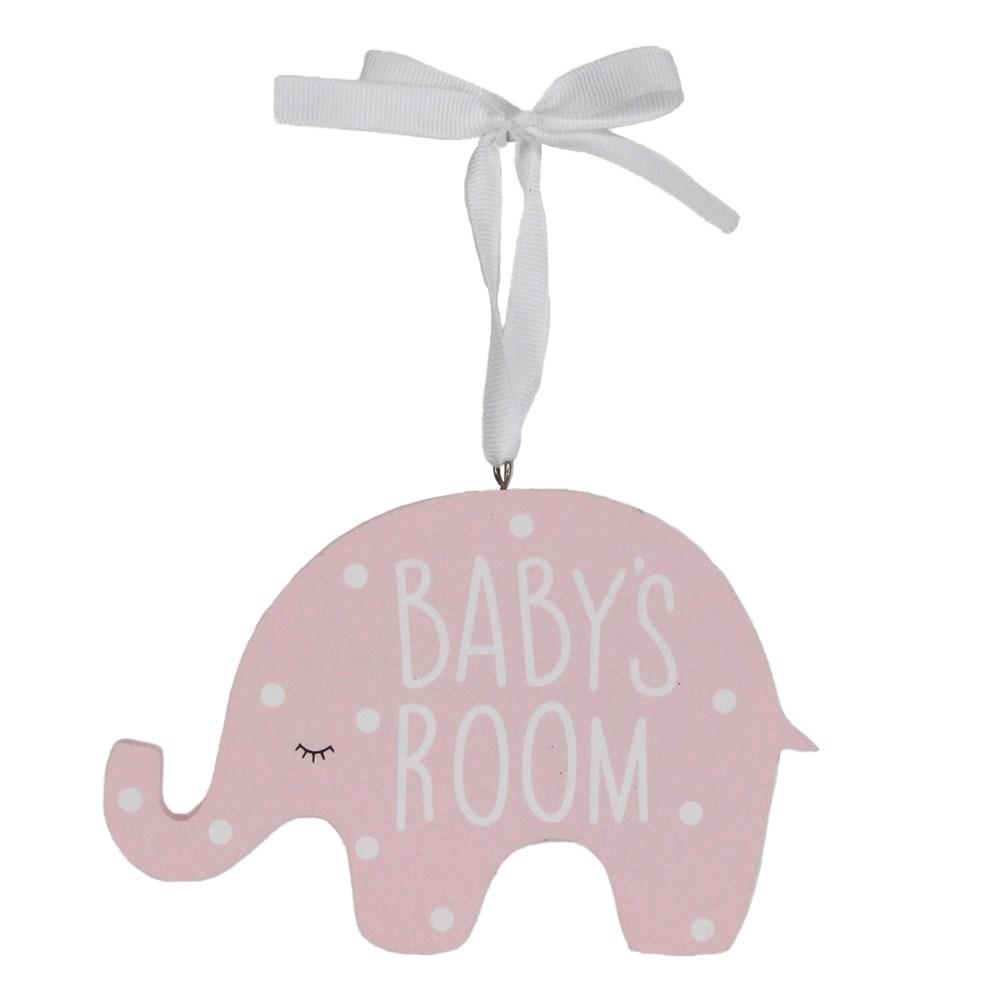 Gisela Graham Wood Plaque - Pink Elephant/Baby`s Room