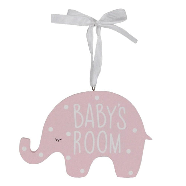 Gisela Graham Wood Plaque 14cm - Pink Elephant/Baby`s Room