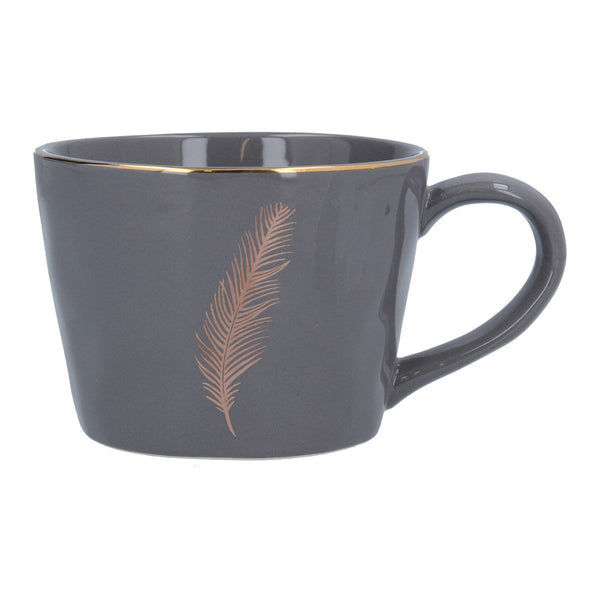 Gisela Graham Ceramic Mug - Gold Feather/Dark Grey