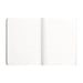 An open lined notebook with blank white pages, centered on a solid white background.