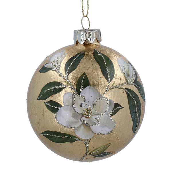 Gisela Graham Antique Gold Magnolia Glass Ball