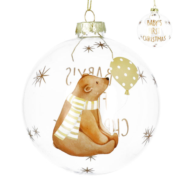 Gisela Graham Clear Baby's First Christmas Teddy Glass Bauble