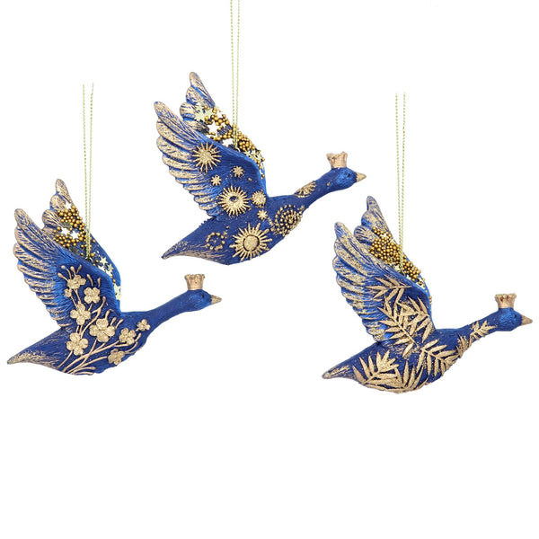 Gisela Graham Blue/Gold Resin Flying Goose Decoration - 3 Designs
