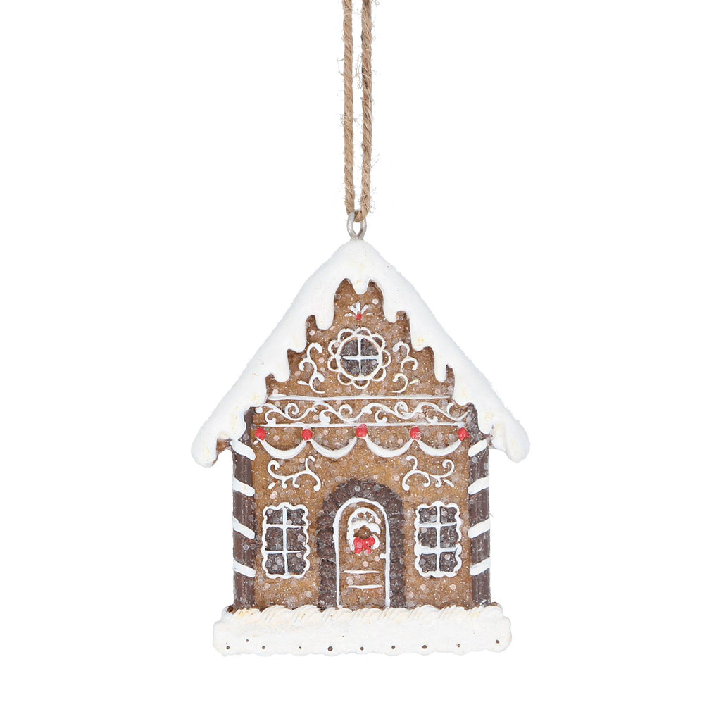 Gisela Graham Resin White Iced Gingerbread House Decoration